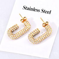 1 Pair Simple Style Solid Color Plating Inlay Titanium Steel Zircon Ear Studs main image 3