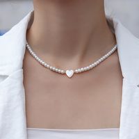 Dame Herzform Rostfreier Stahl Imitationsperle Hülse Perlen Überzug Halskette main image 1