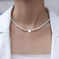 Lady Heart Shape Stainless Steel Imitation Pearl Shell Beaded Plating Necklace main image 6