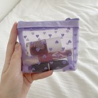 Cute Heart Shape Solid Color Nylon Square Makeup Bags sku image 1