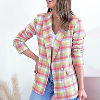 Women's Coat Long Sleeve Blazers Printing Pocket Business Plaid main image 5
