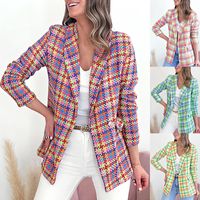 Women's Coat Long Sleeve Blazers Printing Pocket Business Plaid main image 1