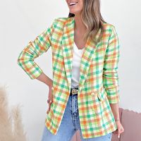 Women's Coat Long Sleeve Blazers Printing Pocket Business Plaid main image 4
