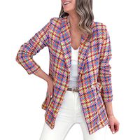 Women's Coat Long Sleeve Blazers Printing Pocket Business Plaid main image 3