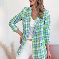 Women's Coat Long Sleeve Blazers Printing Pocket Business Plaid main image 2