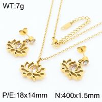 Titanium Steel 18K Gold Plated Simple Style Plating Hollow Out Lotus Chrysanthemum Bracelets Earrings Necklace sku image 15