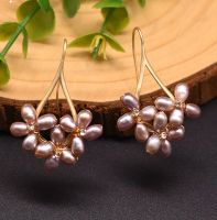 1 Pair Casual Flower Plating Inlay Freshwater Pearl Copper Zircon 18k Gold Plated Drop Earrings main image 3