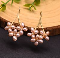 1 Pair Casual Flower Plating Inlay Freshwater Pearl Copper Zircon 18k Gold Plated Drop Earrings sku image 12