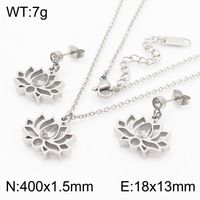 Titanium Steel 18K Gold Plated Simple Style Plating Hollow Out Lotus Chrysanthemum Bracelets Earrings Necklace sku image 14