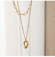 Simple Style Oval Solid Color Titanium Steel Plating Double Layer Necklaces 1 Piece main image 5