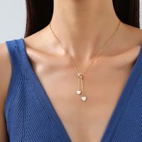 Titanium Steel 18K Gold Plated IG Style Sweet Plating Inlay Heart Shape Zircon Pendant Necklace sku image 1