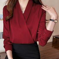 Femmes Chemisière Manche Longue Blouses Décontractée Élégant Couleur Unie main image 5