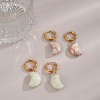1 Pair Classical Exaggerated Simple Style Moon Polishing Stainless Steel Natural Stone 18K Gold Plated Drop Earrings main image 4