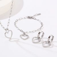 Titanium Steel 18K Gold Plated Simple Style Plating Inlay Heart Shape Rhinestones Bracelets Necklace Jewelry Set main image 7