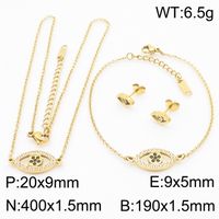 Titanium Steel 18K Gold Plated Simple Style Plating Inlay Heart Shape Rhinestones Bracelets Necklace Jewelry Set sku image 16