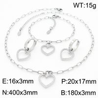 Titanium Steel 18K Gold Plated Simple Style Plating Inlay Heart Shape Rhinestones Bracelets Necklace Jewelry Set sku image 18