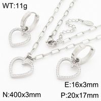 Titanium Steel 18K Gold Plated Simple Style Plating Inlay Heart Shape Rhinestones Bracelets Necklace Jewelry Set sku image 17