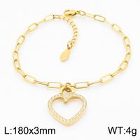 Titanium Steel 18K Gold Plated Simple Style Plating Inlay Heart Shape Rhinestones Bracelets Necklace Jewelry Set sku image 7