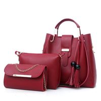 Women's Large All Seasons Pu Leather Solid Color Basic Classic Style Tassel Square Zipper Bag Sets Handbag sku image 1