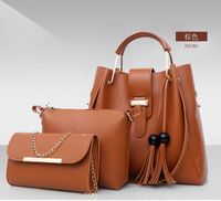 Women's Large All Seasons Pu Leather Solid Color Basic Classic Style Tassel Square Zipper Bag Sets Handbag sku image 4