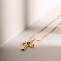 Wholesale Simple Style Classic Style Cross Stainless Steel Plating Inlay 18k Gold Plated Rhinestones Pendant Necklace main image 5