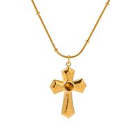 Wholesale Simple Style Classic Style Cross Stainless Steel Plating Inlay 18k Gold Plated Rhinestones Pendant Necklace main image 2