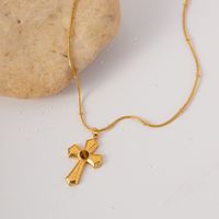 Wholesale Simple Style Classic Style Cross Stainless Steel Plating Inlay 18k Gold Plated Rhinestones Pendant Necklace main image 3