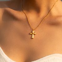 Wholesale Simple Style Classic Style Cross Stainless Steel Plating Inlay 18k Gold Plated Rhinestones Pendant Necklace main image 1