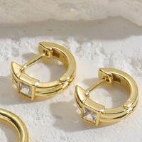 1 Pair Cute Simple Style Commute Square Plating Inlay Copper Zircon 14k Gold Plated Hoop Earrings main image 6