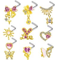 Elegant Tropical Classic Style Four Leaf Clover Moon Bow Knot Copper Gold Plated Rhinestones Nose Ring Nose Studs In Bulk main image 1