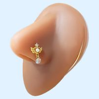 Elegant Tropical Classic Style Four Leaf Clover Moon Bow Knot Copper Gold Plated Rhinestones Nose Ring Nose Studs In Bulk main image 6