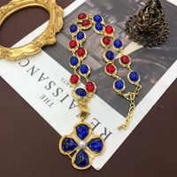 Vintage Style Flower Alloy Glass Plating Women's Pendant Necklace Sweater Chain main image 1