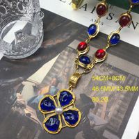 Vintage Style Flower Alloy Glass Plating Women's Pendant Necklace Sweater Chain main image 3