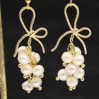1 Pair Retro Flower Plating Freshwater Pearl Mixed Materials 18k Gold Plated Drop Earrings main image 3