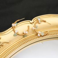 1 Pair Original Design Round Plating Freshwater Pearl Mixed Materials 18k Gold Plated Earrings main image 3