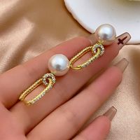 1 Pair Elegant Luxurious Shiny Lingge Plating Inlay Copper Artificial Pearls Earrings main image 3