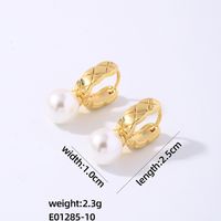 1 Pair Elegant Luxurious Shiny Lingge Plating Inlay Copper Artificial Pearls Earrings sku image 1