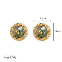 1 Pair Elegant Retro Flower Painted Plating Inlay Copper Freshwater Pearl 18k Gold Plated Ear Studs sku image 1