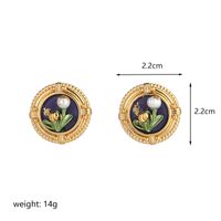 1 Pair Elegant Retro Flower Painted Plating Inlay Copper Freshwater Pearl 18k Gold Plated Ear Studs sku image 2