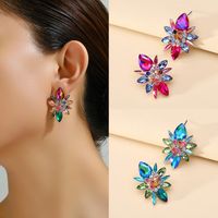 1 Paire Élégant Luxueux Brillant Géométrique Fleur Placage Incruster Alliage De Zinc Strass Boucles D'oreilles main image 11