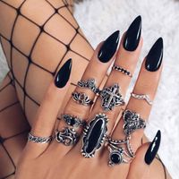 Bohemian Retro Flower Ring 11 Piece Set Hollow Carved Black Gem Joint Ring New Wholesale Nihaojewelry sku image 7