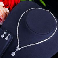 Glam Wedding Water Droplets Copper Plating Inlay Artificial Gemstones White Gold Plated Rhodium Plated Jewelry Set main image 4