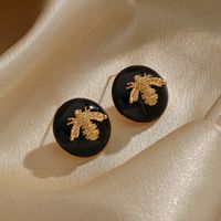 1 Pair Ig Style Bee Enamel Plating Copper 18k Gold Plated Ear Studs main image 5