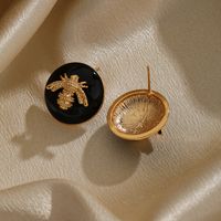 1 Pair Ig Style Bee Enamel Plating Copper 18k Gold Plated Ear Studs main image 3