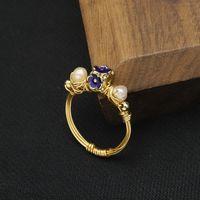 Retro Round Freshwater Pearl Sterling Silver 18K Gold Plated Rings In Bulk sku image 1