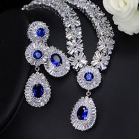 Luxurious Wedding Bridal Water Droplets Copper Plating Inlay Artificial Gemstones White Gold Plated Rhodium Plated Jewelry Set main image 2