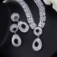 Luxurious Wedding Bridal Water Droplets Copper Plating Inlay Artificial Gemstones White Gold Plated Rhodium Plated Jewelry Set main image 9