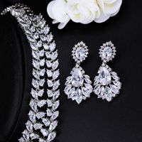Luxurious Wedding Bridal Water Droplets Flower Copper Plating Inlay Artificial Gemstones White Gold Plated Rhodium Plated Jewelry Set main image 7