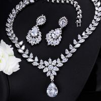 Luxurious Wedding Bridal Water Droplets Flower Copper Plating Inlay Artificial Gemstones White Gold Plated Rhodium Plated Jewelry Set main image 4