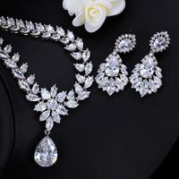 Luxuriös Hochzeit Braut Wassertropfen Blume Kupfer Überzug Inlay Künstliche Edelsteine Weißgold Plattiert Überzogen Mit Rhodium Schmuck-set main image 6